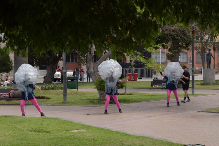 Fotografía de la obra "Siluetas de Agua" presentada en el centro de La Serena, de la Compañía Teatro en Movimiento Callejerx